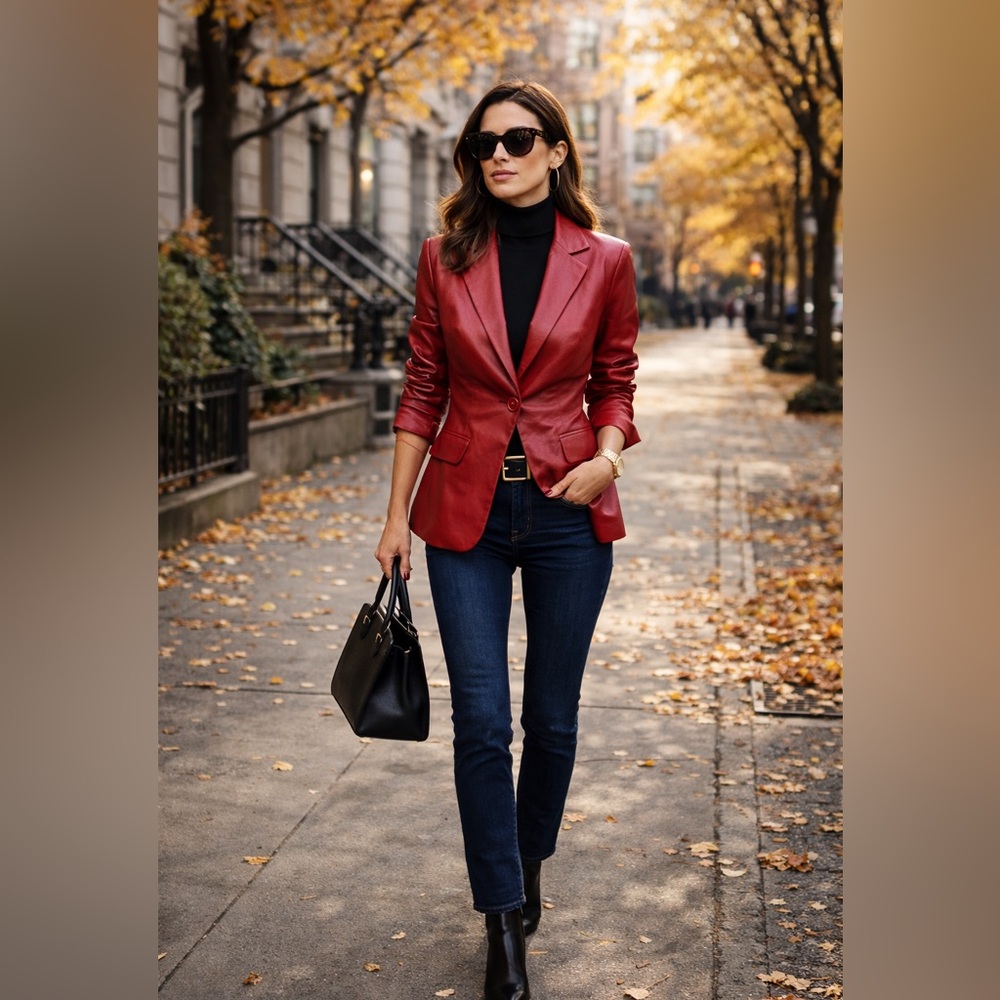 Lord & Taylor Bold Red Genuine Leather Jacket